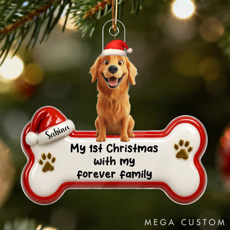 Personalized Dog Lover 1st Christmas With Forever Family 3D Effect Christmas Ornament