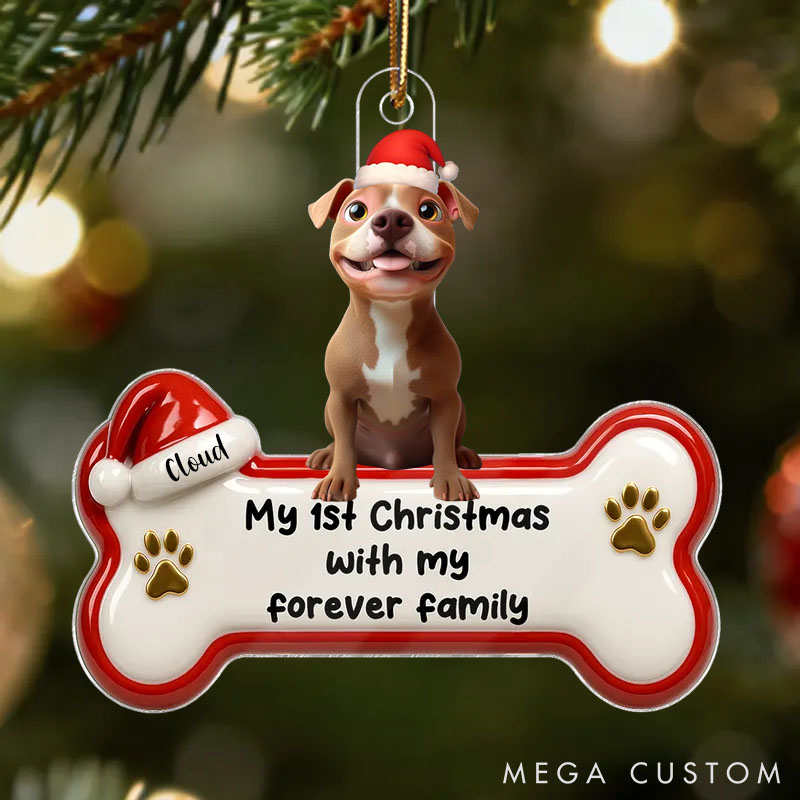 Personalized Dog Lover 1st Christmas With Forever Family 3D Effect Christmas Ornament