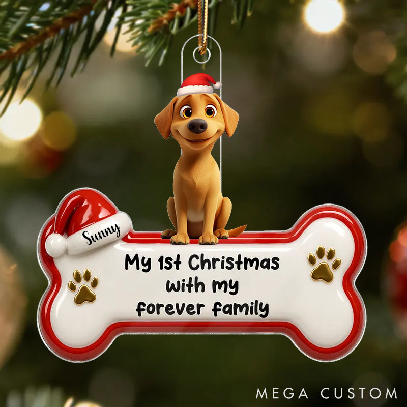 Personalized Dog Lover 1st Christmas With Forever Family 3D Effect Christmas Ornament