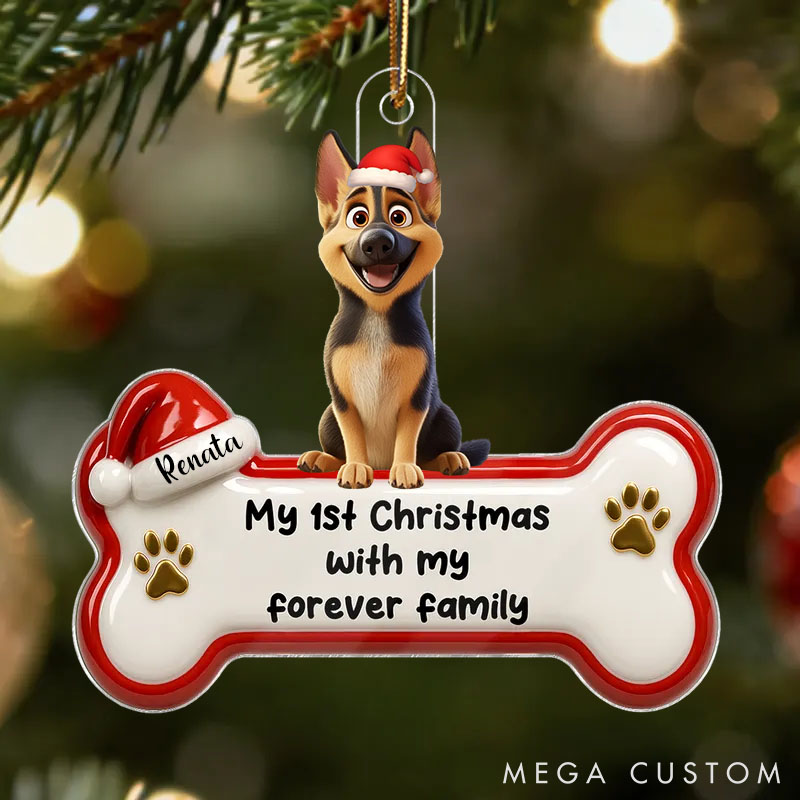 Personalized Dog Lover 1st Christmas With Forever Family 3D Effect Christmas Ornament
