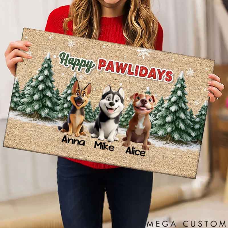 Personalized Dog Lover 3D Effect Snowy Christmas Tree Beautiful Dog Merry Woofmas Christmas Doormat