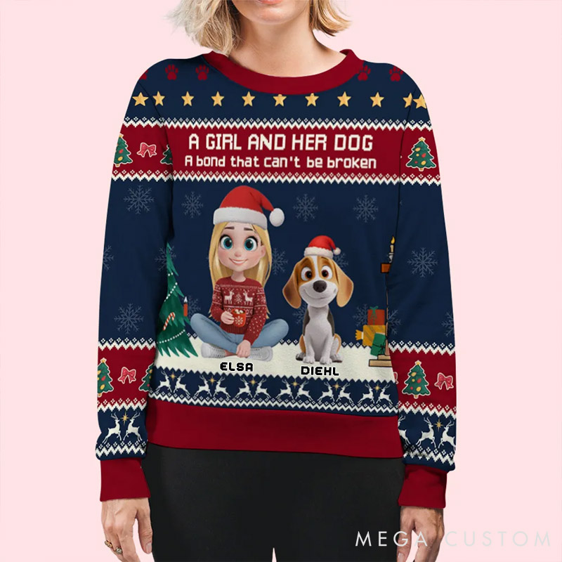 Personalized Dog Lover A Girl And Her Dog Christmas Ugly Sweatshirt
