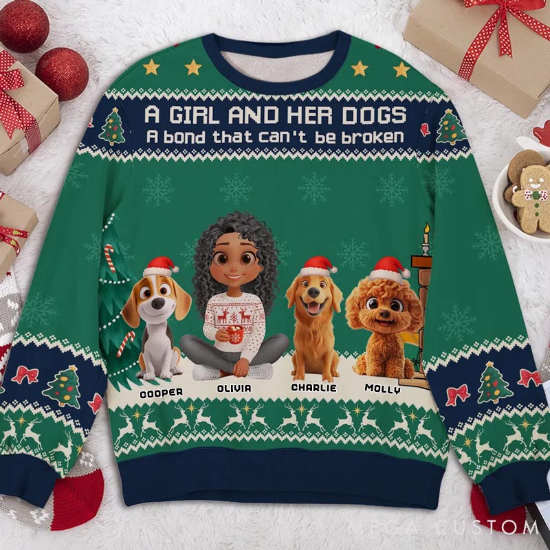 Personalized Dog Lover A Girl And Her Dog Christmas Ugly Sweatshirt