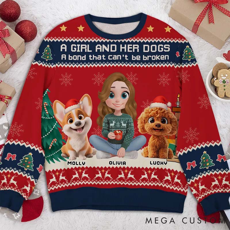 Personalized Dog Lover A Girl And Her Dog Christmas Ugly Sweatshirt