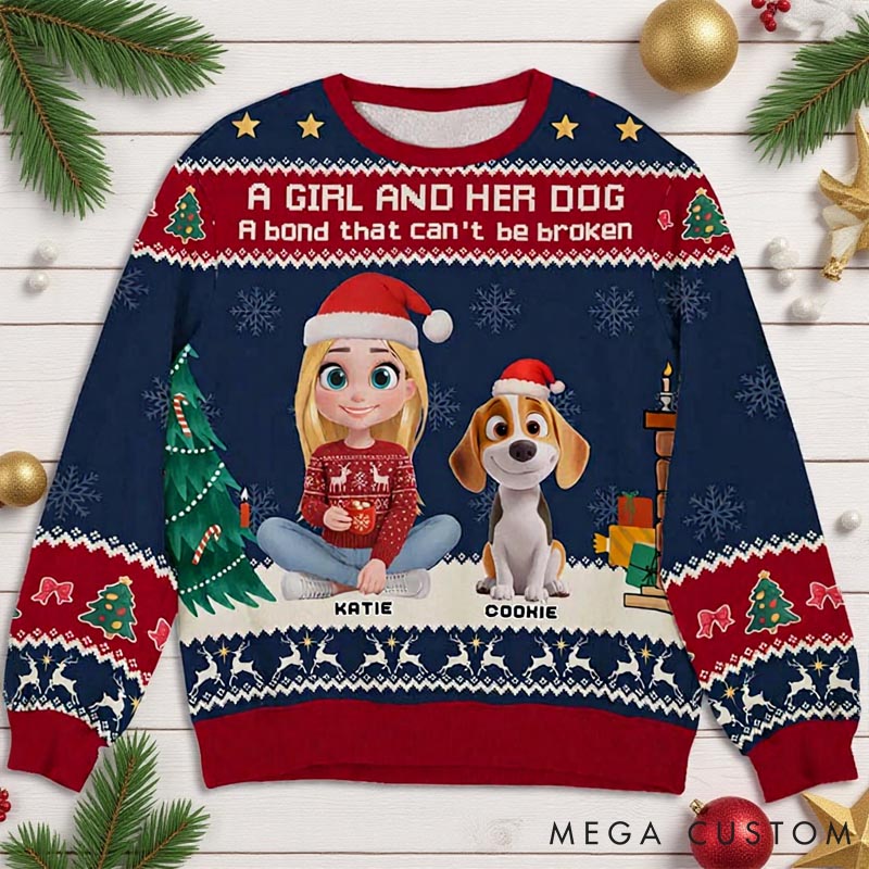Personalized Dog Lover A Girl And Her Dog Christmas Ugly Sweatshirt