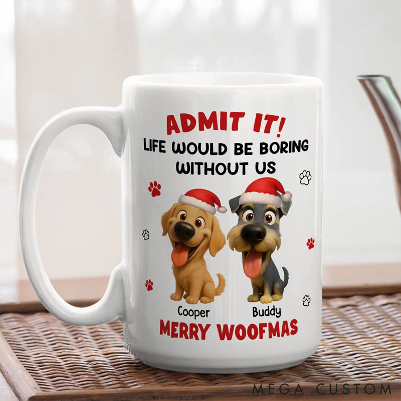 Personalized Dog Lover Admit Cartoon Christmas Mugs