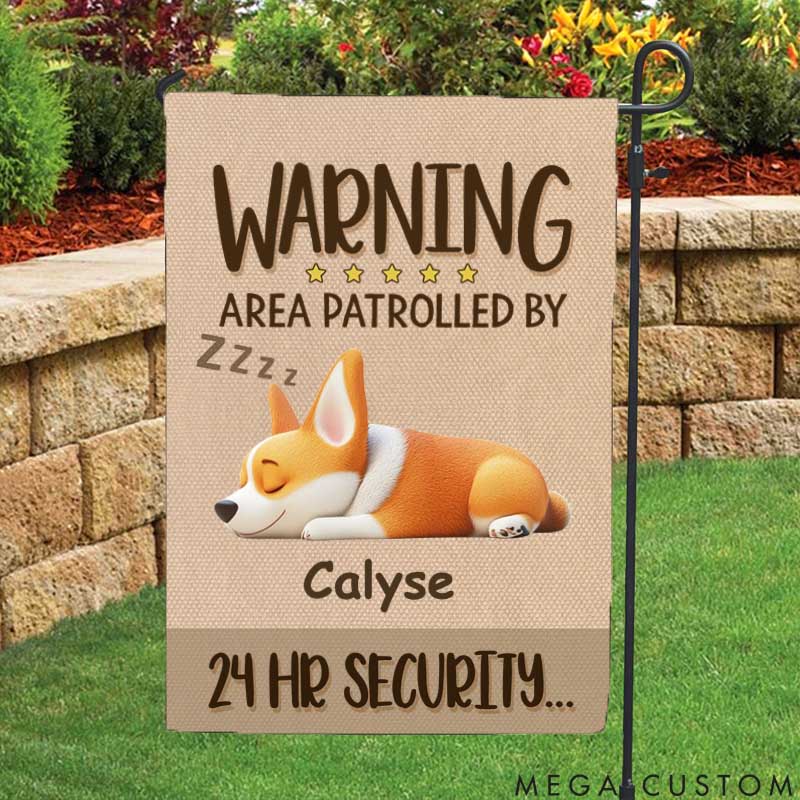 Personalized Dog Lover Area Patrolled by 24Hr Security Garden Flag