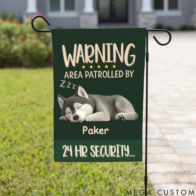 Personalized Dog Lover Area Patrolled by 24Hr Security Garden Flag