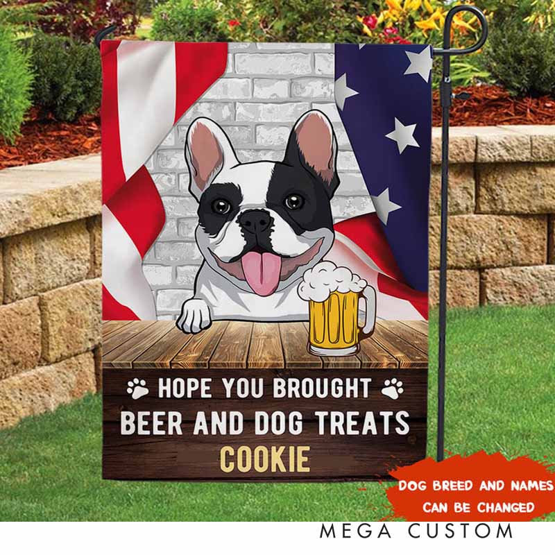 Personalized Dog Lover Beer and Dog Treats Garden Flag
