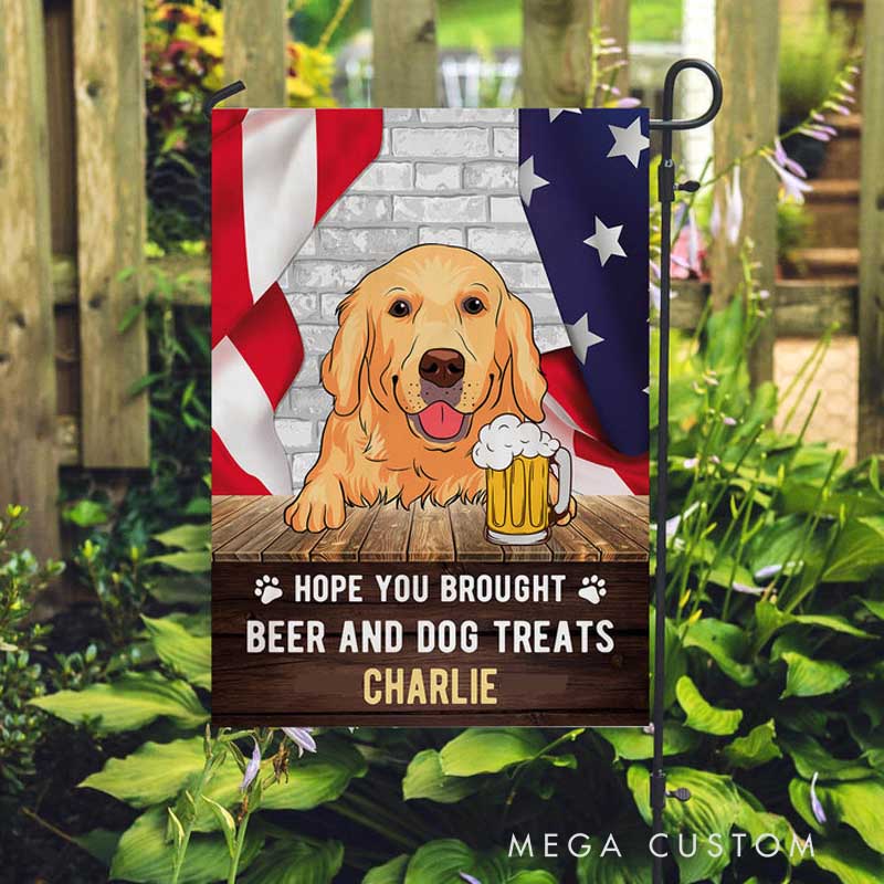 Personalized Dog Lover Beer and Dog Treats Garden Flag