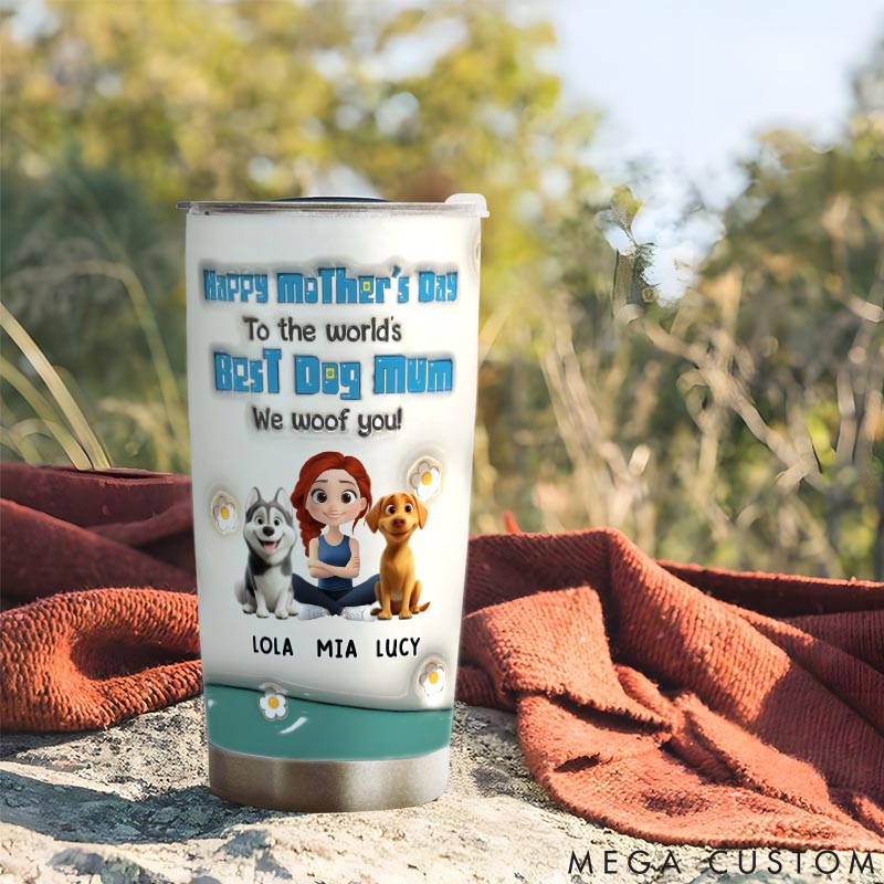 Personalized Dog Lover Best Dog Mom I Woof You 20oz Tumbler