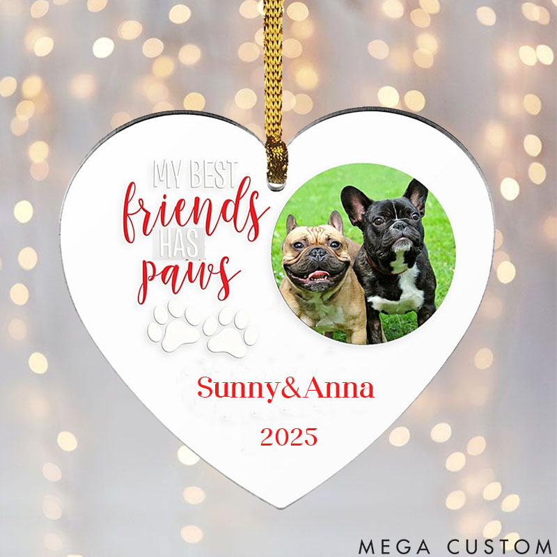 Personalized Dog Lover Best Friend has Paws Photo Heart Ornament