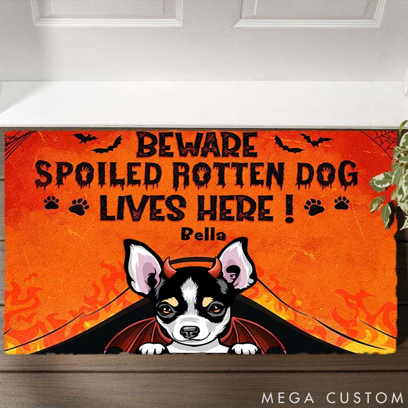 Personalized Dog Lover Beware Spoiled Rotten Dogs Live Here Doormat