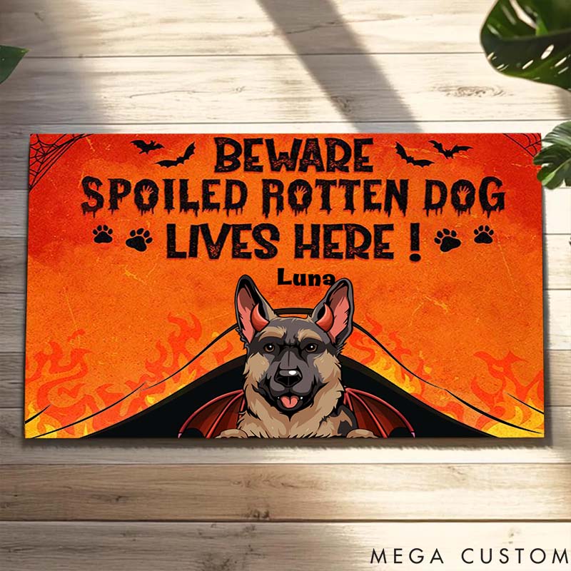 Personalized Dog Lover Beware Spoiled Rotten Dogs Live Here Doormat