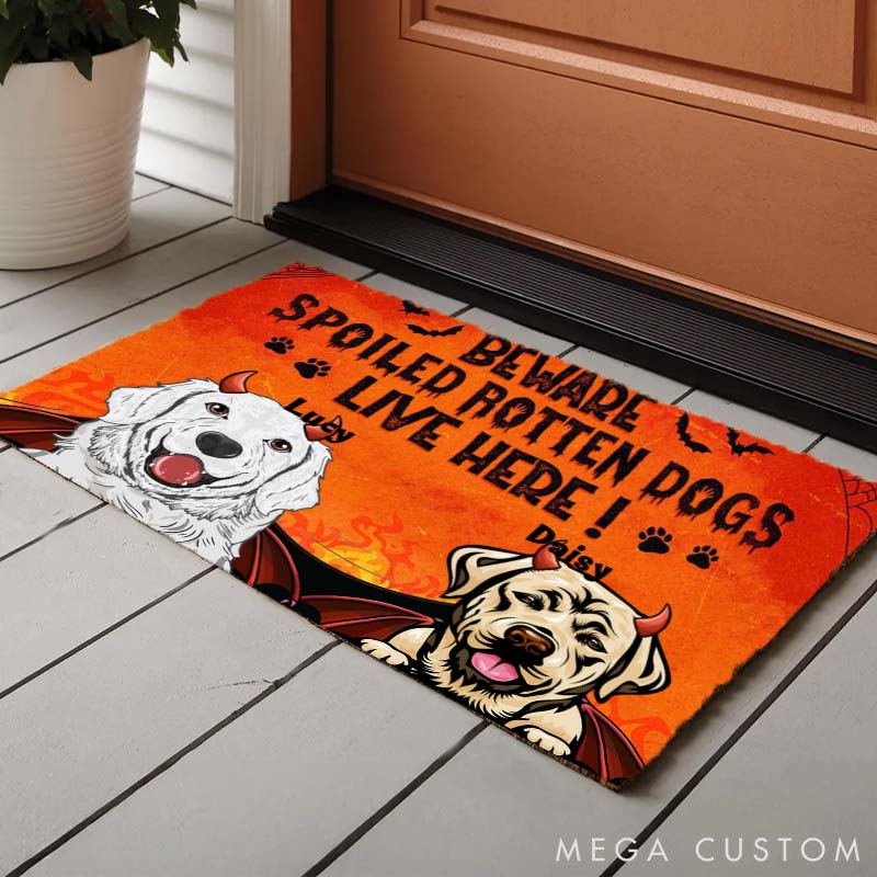 Personalized Dog Lover Beware Spoiled Rotten Dogs Live Here Doormat