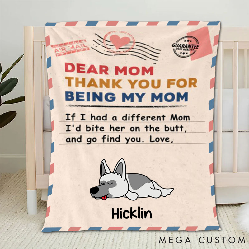 Personalized Dog Lover Bite the Butt Dog Mom Throw Blanket