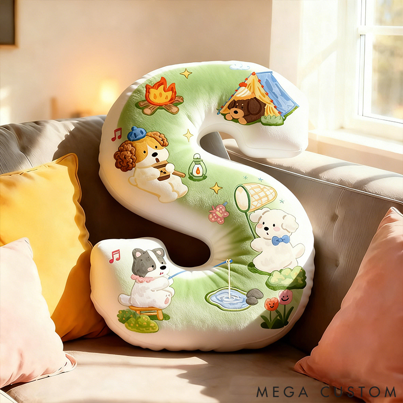 Personalized Dog Lover Camping Fishing Letter Pillow Graphic 3D Print