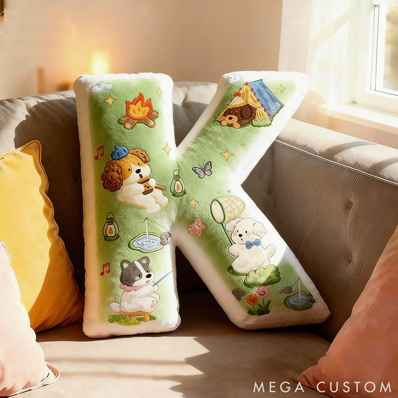 Personalized Dog Lover Camping Fishing Letter Pillow Graphic 3D Print