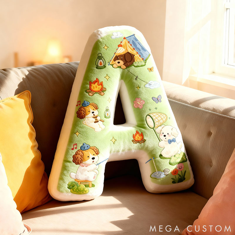Personalized Dog Lover Camping Fishing Letter Pillow Graphic 3D Print