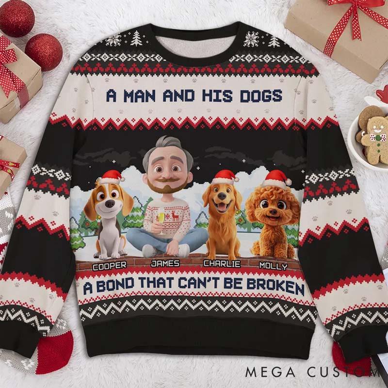 Personalized Dog Lover Can Not Be Broken Dog Dad Christmas Ugly Sweater