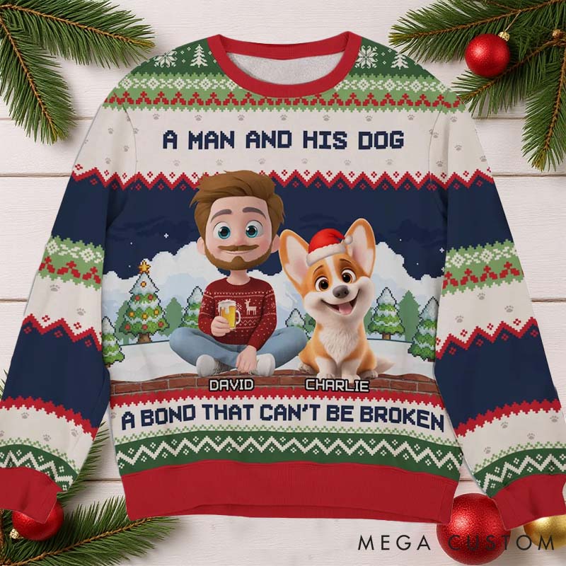 Personalized Dog Lover Can Not Be Broken Dog Dad Christmas Ugly Sweater
