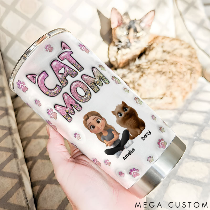 Personalized Dog Lover Cat Mom Lovely Chibi 20oz Tumbler