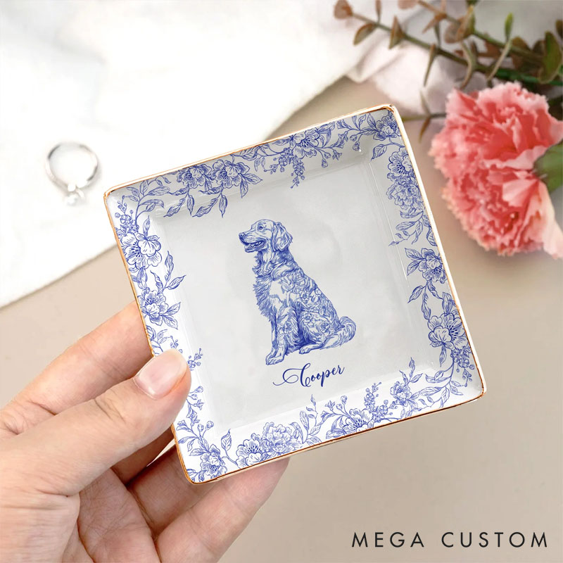 Personalized Dog Lover Chinoiserie Toile De Jouy Style Ring Dishes