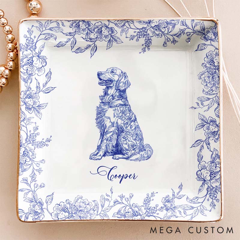 Personalized Dog Lover Chinoiserie Toile De Jouy Style Ring Dishes