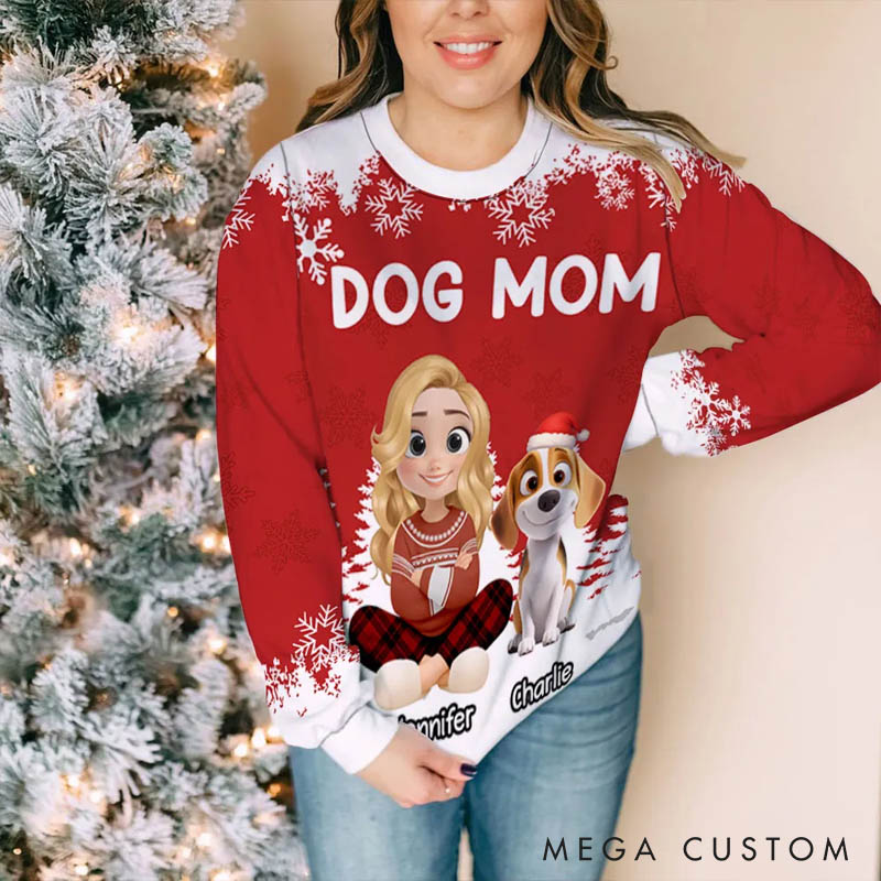 Personalized Dog Lover Christmas 2025 Dog Mom Ugly Sweatshirt
