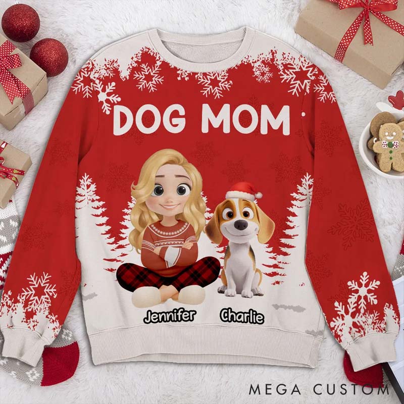 Personalized Dog Lover Christmas 2025 Dog Mom Ugly Sweatshirt