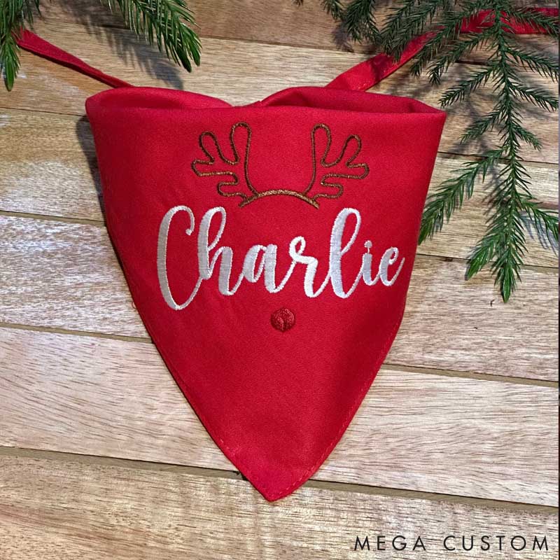 Personalized Dog Lover Christmas Antlers Bandana