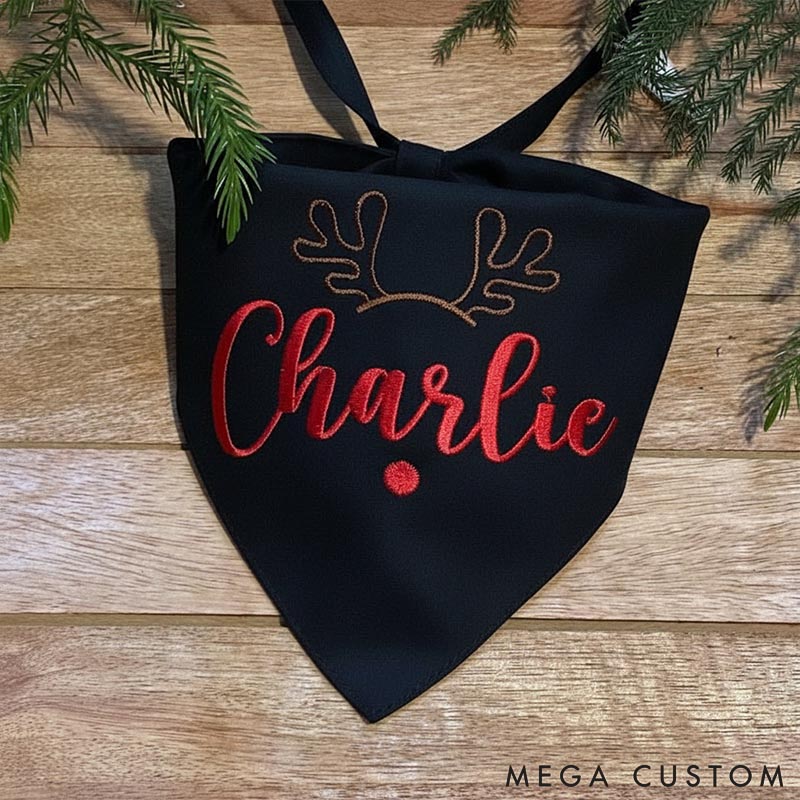 Personalized Dog Lover Christmas Antlers Bandana