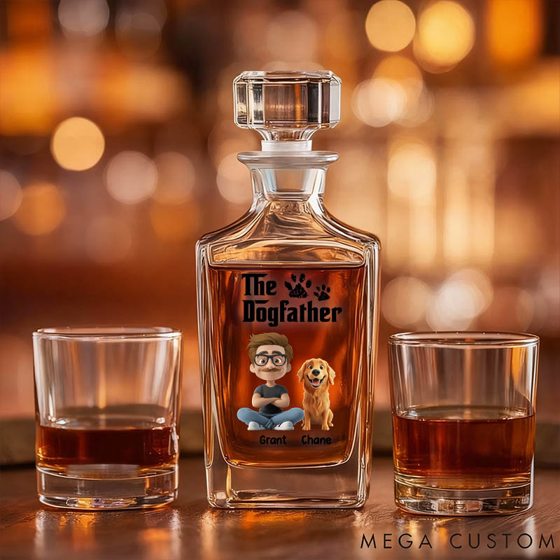 Personalized Dog Lover Cool Dog Father Whiskey Decanter Set