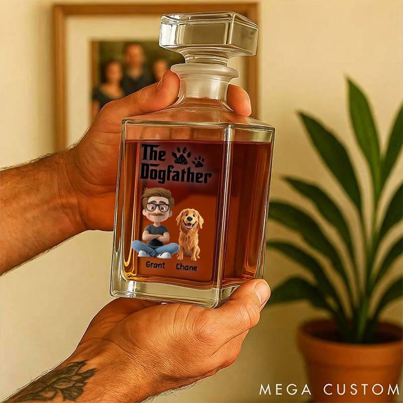 Personalized Dog Lover Cool Dog Father Whiskey Decanter Set