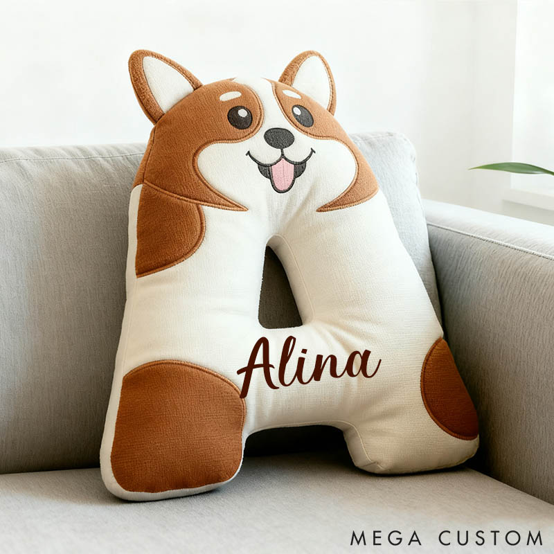 Personalized Dog Lover Corgi Letter Pillow with Custom Name Pillow