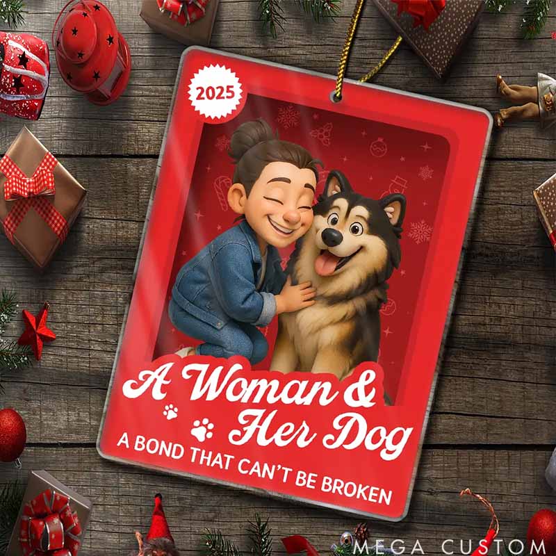 Personalized Dog Lover Custom Photo 3D Effect Figure Art a Girl Her Dogs Unbreakable Bond Christmas Ornament