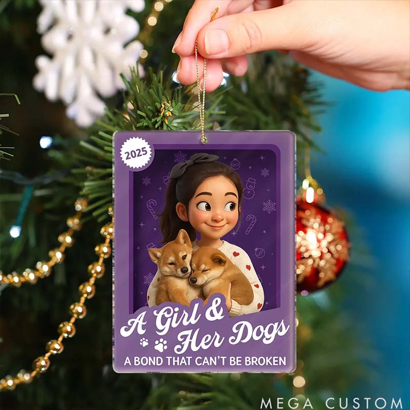 Personalized Dog Lover Custom Photo 3D Effect Figure Art a Girl Her Dogs Unbreakable Bond Christmas Ornament