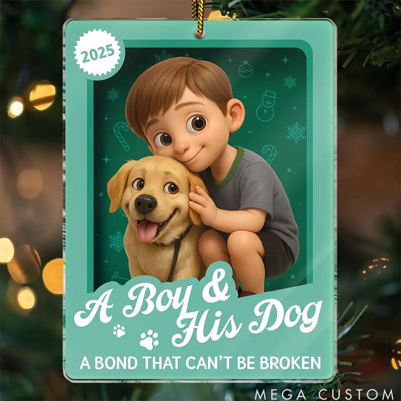 Personalized Dog Lover Custom Photo 3D Effect Figure Art a Boy His Dogs Unbreakable Bond Christmas Ornament