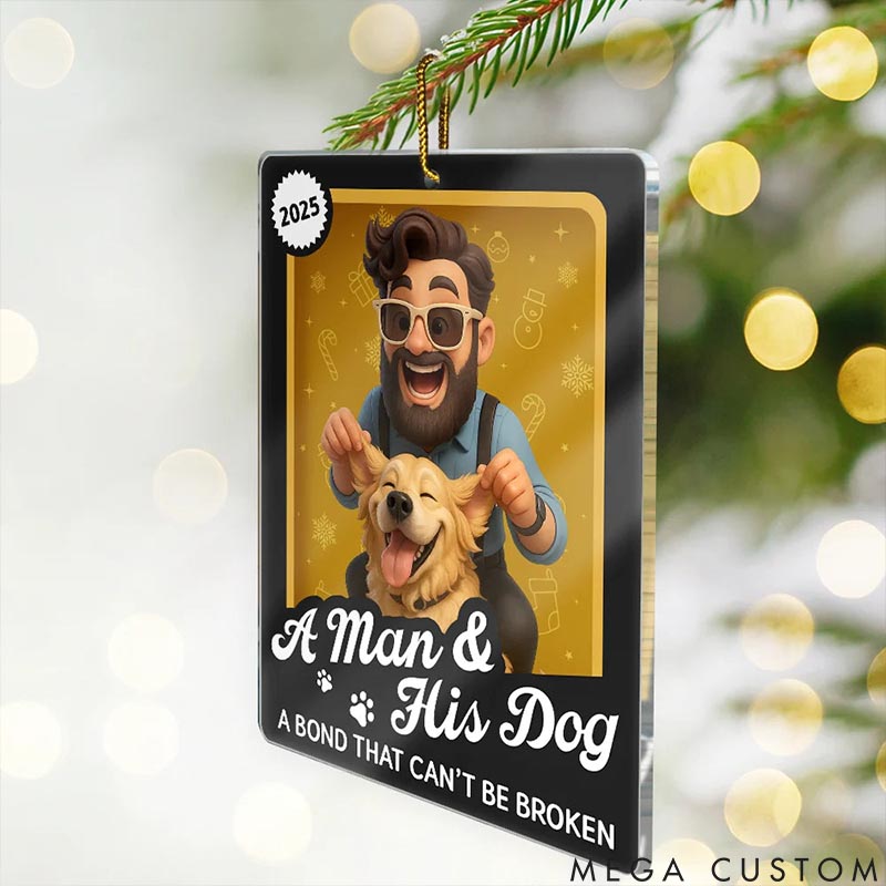 Personalized Dog Lover Custom Photo 3D Effect Figure Art a Boy His Dogs Unbreakable Bond Christmas Ornament