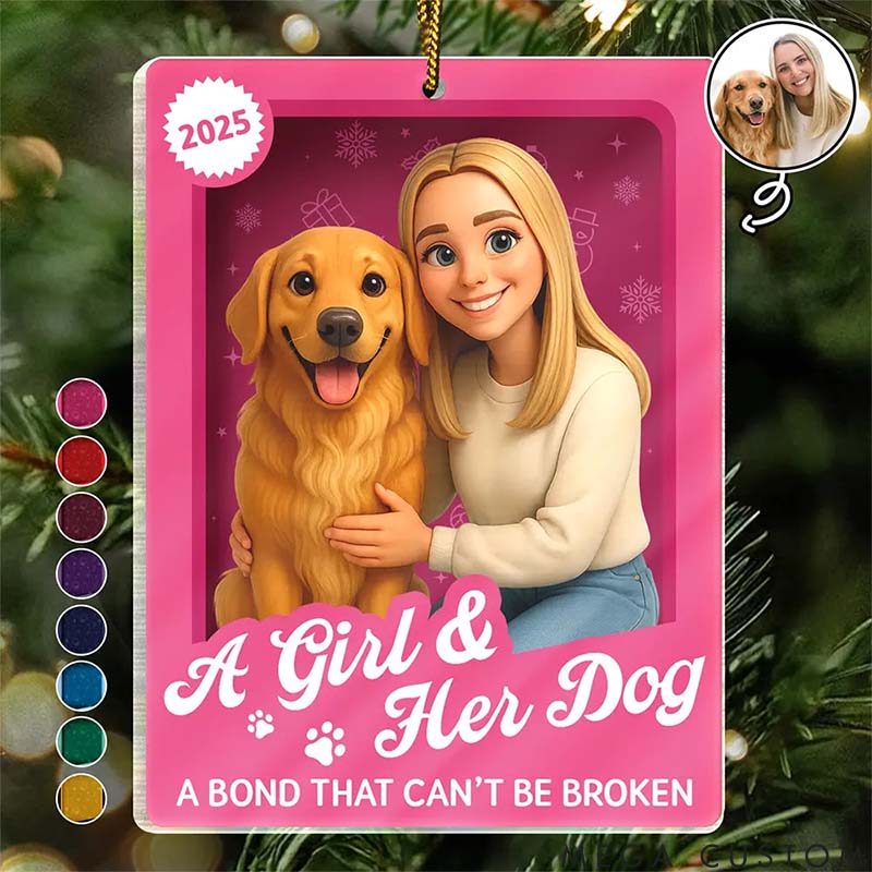 Personalized Dog Lover Custom Photo 3D Effect Figure Art a Girl Her Dogs Unbreakable Bond Christmas Ornament