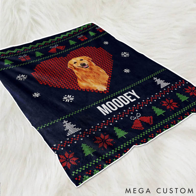 Personalized Dog Lover Custom Photo Christmas Love has Four Paws Throw Blanket