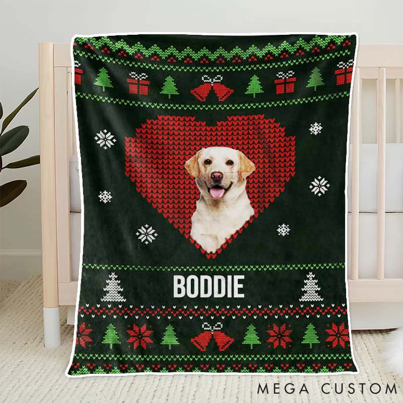 Personalized Dog Lover Custom Photo Christmas Love has Four Paws Throw Blanket