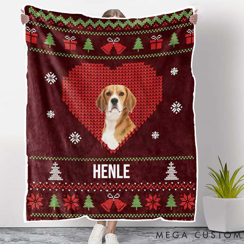 Personalized Dog Lover Custom Photo Christmas Love has Four Paws Throw Blanket