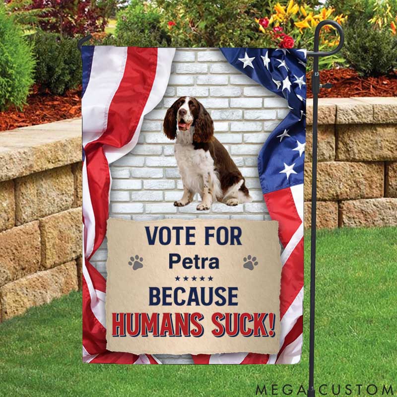 Personalized Dog Lover Custom Photo Vote for More Treats Less Squirrels Garden Flag