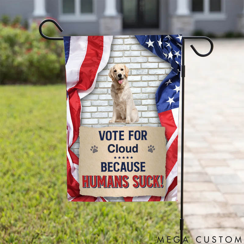 Personalized Dog Lover Custom Photo Vote for More Treats Less Squirrels Garden Flag