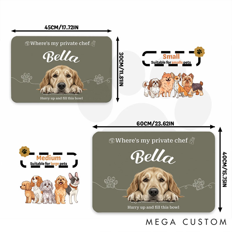 Personalized Dog Lover Cute Realistic Dog Waterproof Pet Feeding Mat