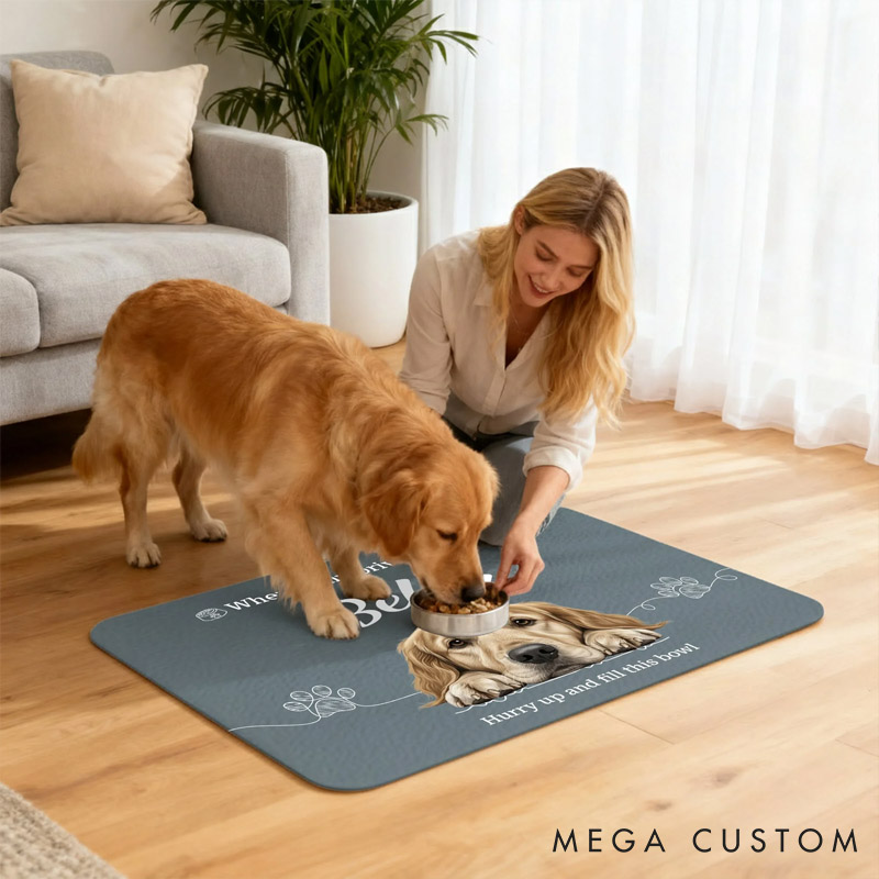 Personalized Dog Lover Cute Realistic Dog Waterproof Pet Feeding Mat