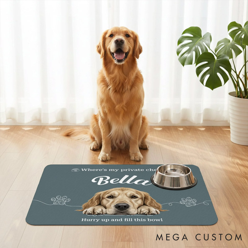 Personalized Dog Lover Cute Realistic Dog Waterproof Pet Feeding Mat