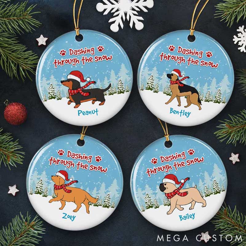 Personalized Dog Lover Dashing through the Snow Christmas Ornament