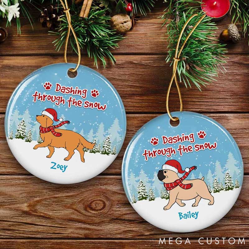 Personalized Dog Lover Dashing through the Snow Christmas Ornament